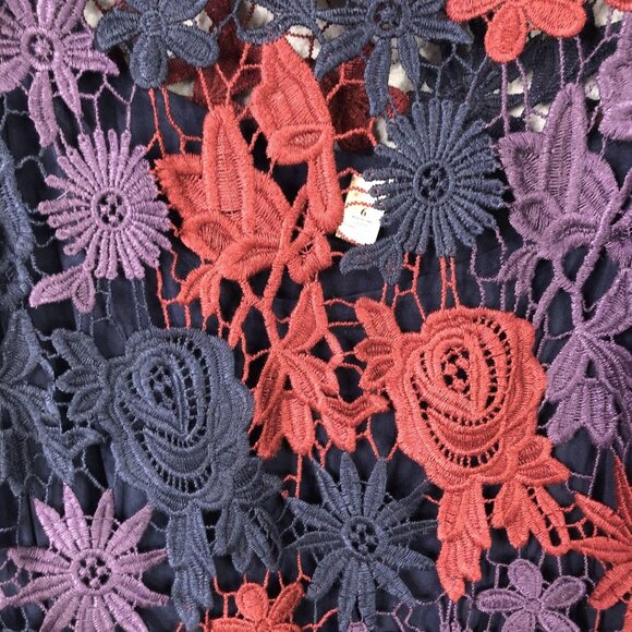 Moulinette Soeurs Dress Womens 6 Navy Floral Lace Long Sleeve Anthropologie - Picture 15 of 16